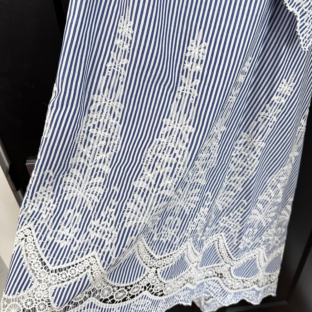 BCBGMAXAZRIA BCBG One Shoulder Embroidered Stripe Dress Blue Size 4 - Picture 6 of 9